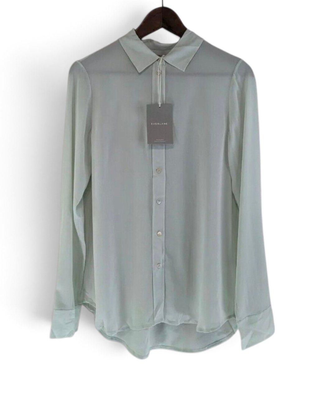 NEW Everlane Clean Washable Silk Light Mint Green Long-Sleeve Button-Up Shirt 4